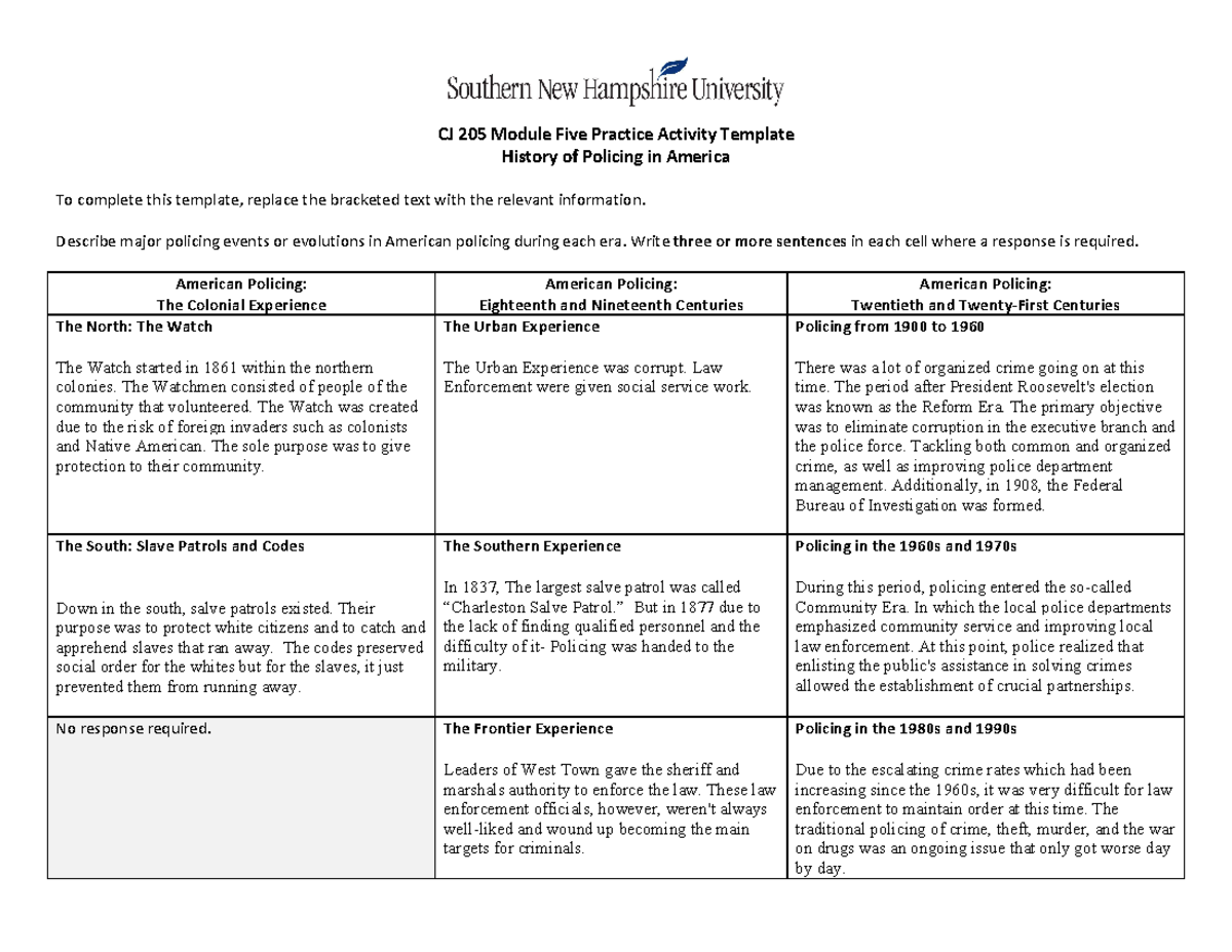 Module Five Assignment - CJ 205 Module Five Practice Activity Template ...