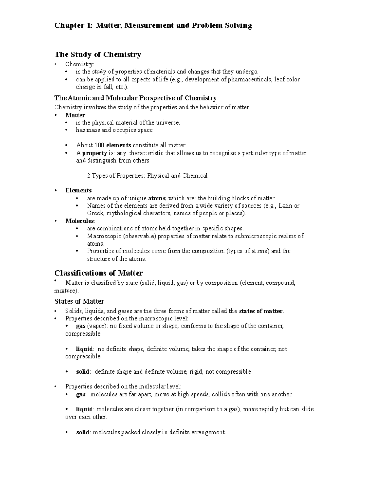 Chapter 1 Student chem notes The Study of Chemistry Chemistry is