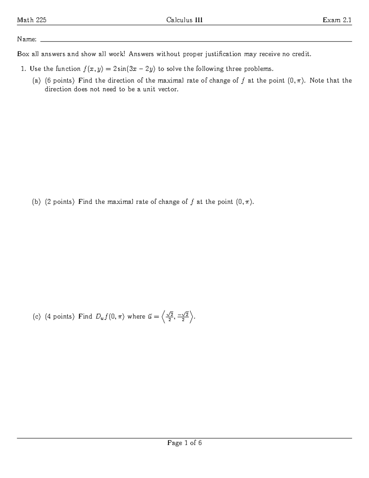 Exam 2 - Prof. Barry Minemyer - Name: Box all answers and show all work ...