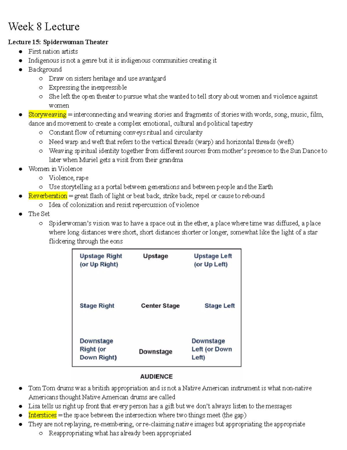 Theater 106 Week 8 and Week 9 Lecture Notes - Week 8 Lecture Lecture 15 ...
