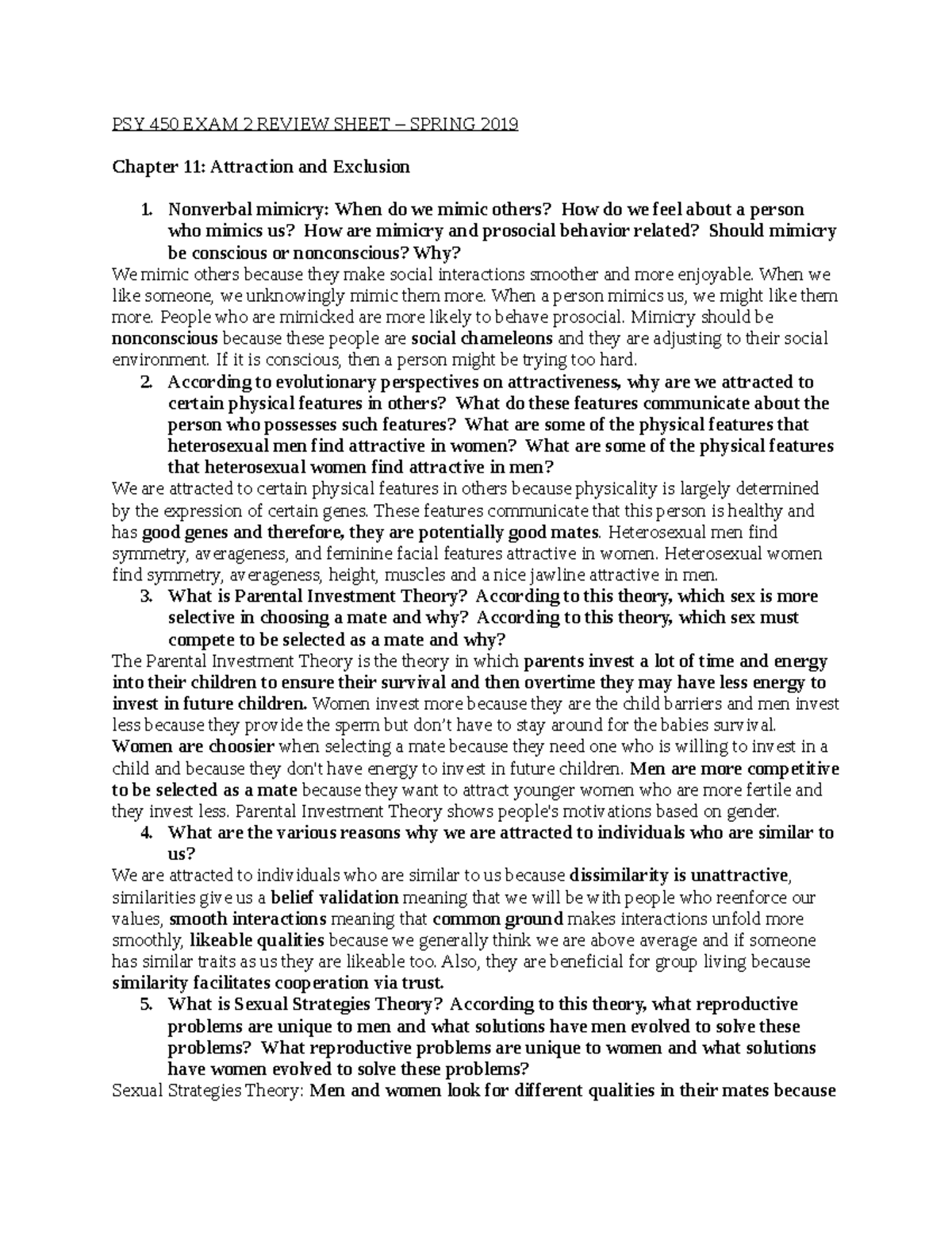 Exam 2 Review Sheet - Professor Brown - PSY 450 EXAM 2 REVIEW SHEET ...