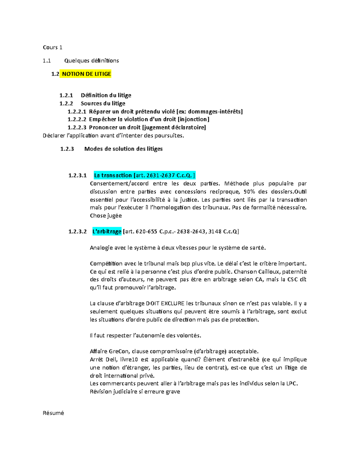 Djp1 Notes De Cours Cours 1 1 Quelques Definitions 1 De Litige 1 2 Definition Du Litige 1 2 Studocu