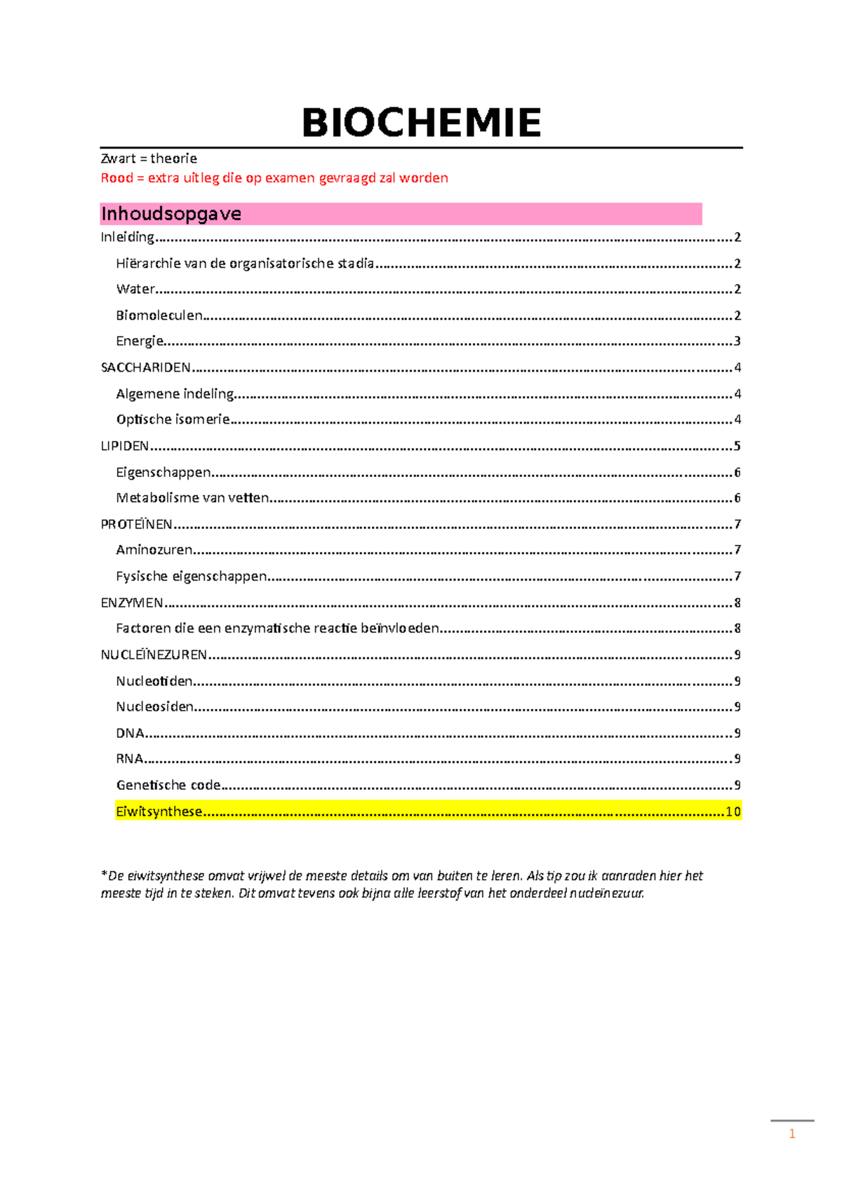 Biochemie Samenvatting Volledige Cursus - BIOCHEMIE Zwart = Theorie ...