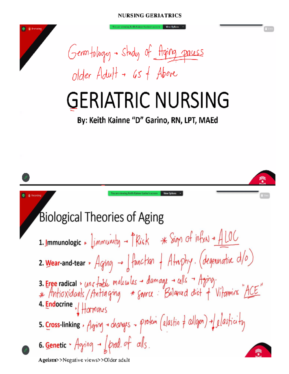 Geria - notes - Bachelor of science in nursing - NURSING GERIATRICS ...