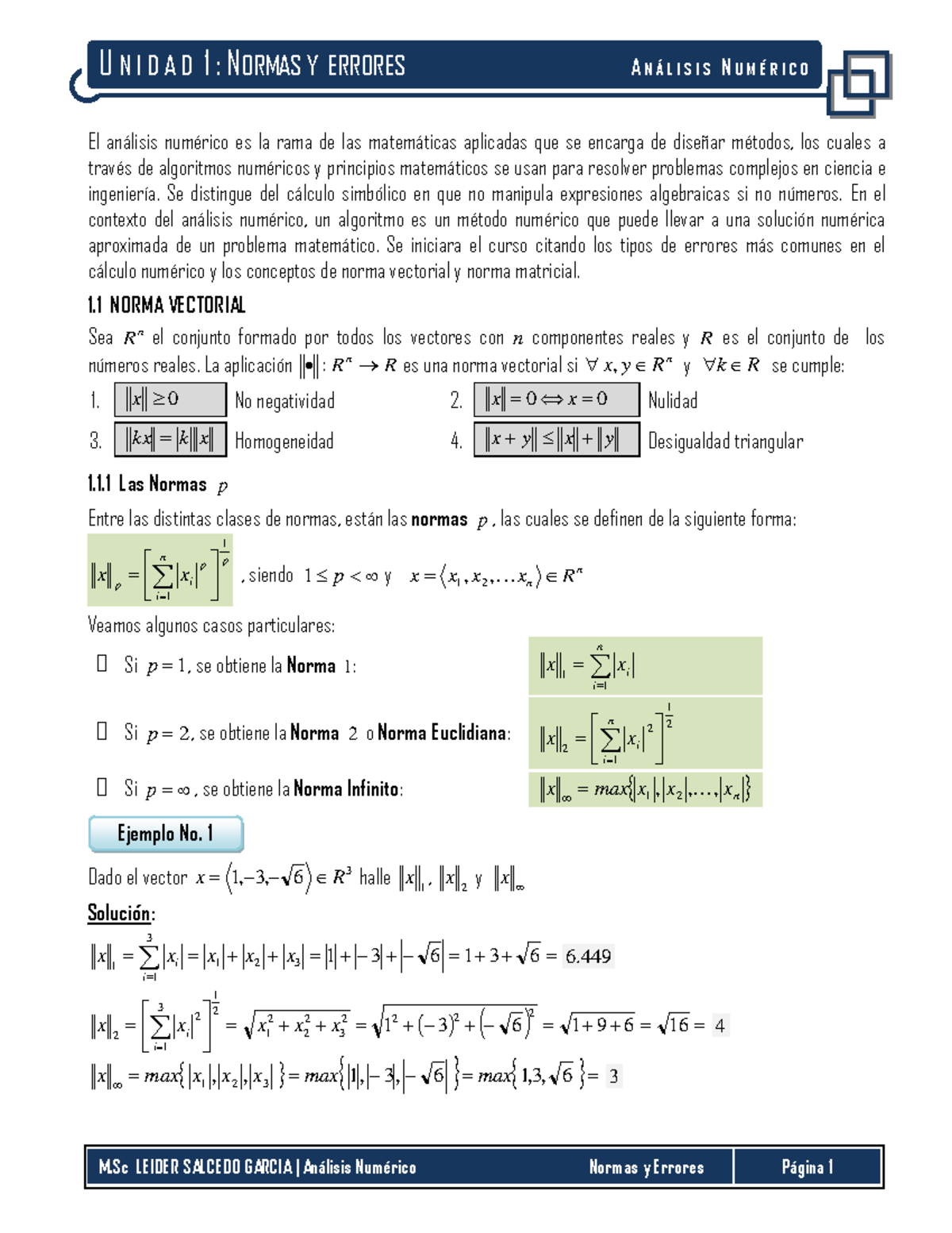 Unidad 1 Normas Y Errores - El Análisis Numérico Es La Rama De Las ...