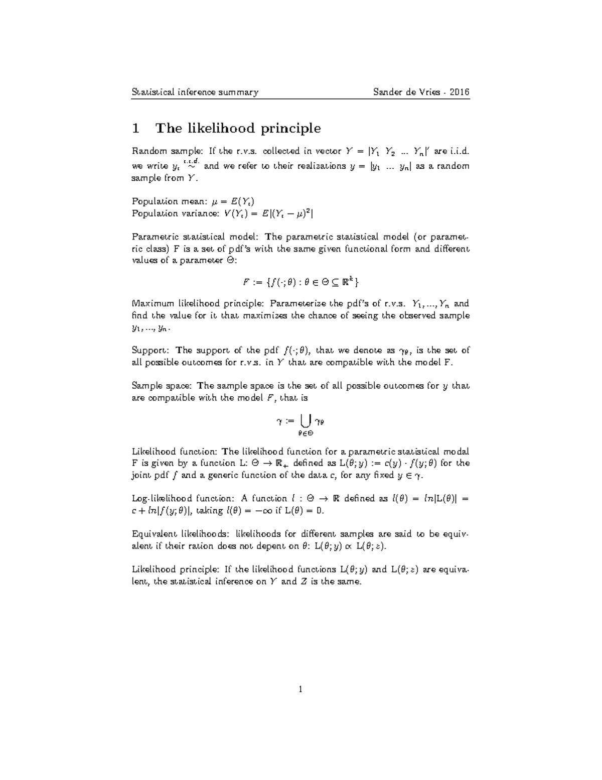 Samenvatting Alle Colleges Statistical Inference Studeersnel