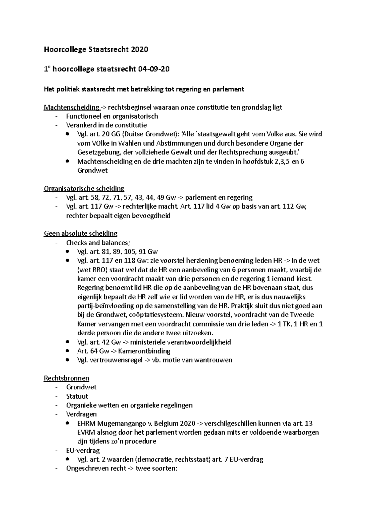 Hoorcollege Staatsrecht 2020 - Art. 20 GG (Duitse Grondwet): ‘Alle ...