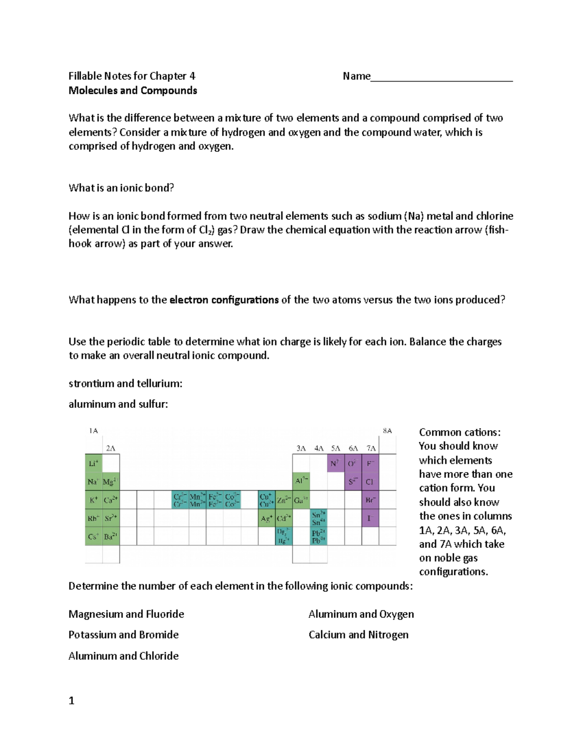 Fillable Notes for Chapter 4 - What is an ionic bond? How is an ionic ...