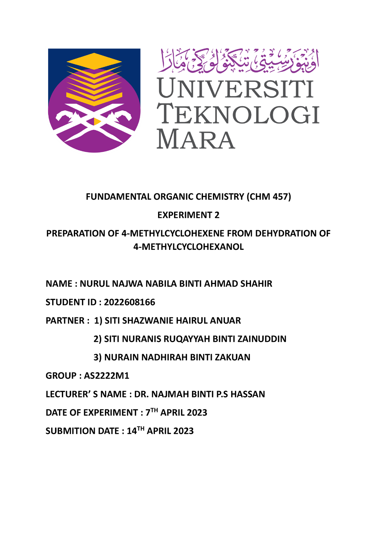 organic chemistry experiment pdf