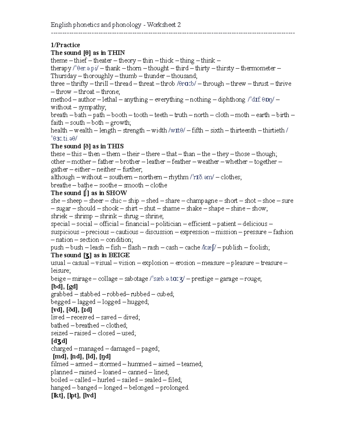 Phonetics AND Phonology Assignment 2 - 1/Practice The sound [θ] as in ...