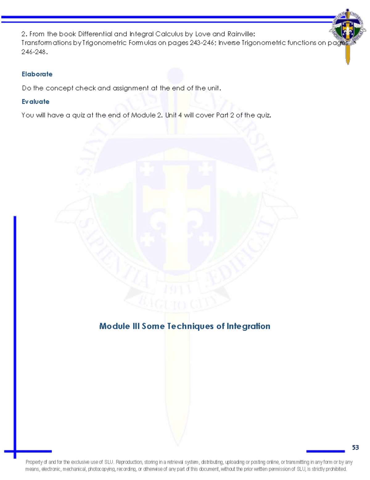 Module V Applications of Integration - Property of and for the ...