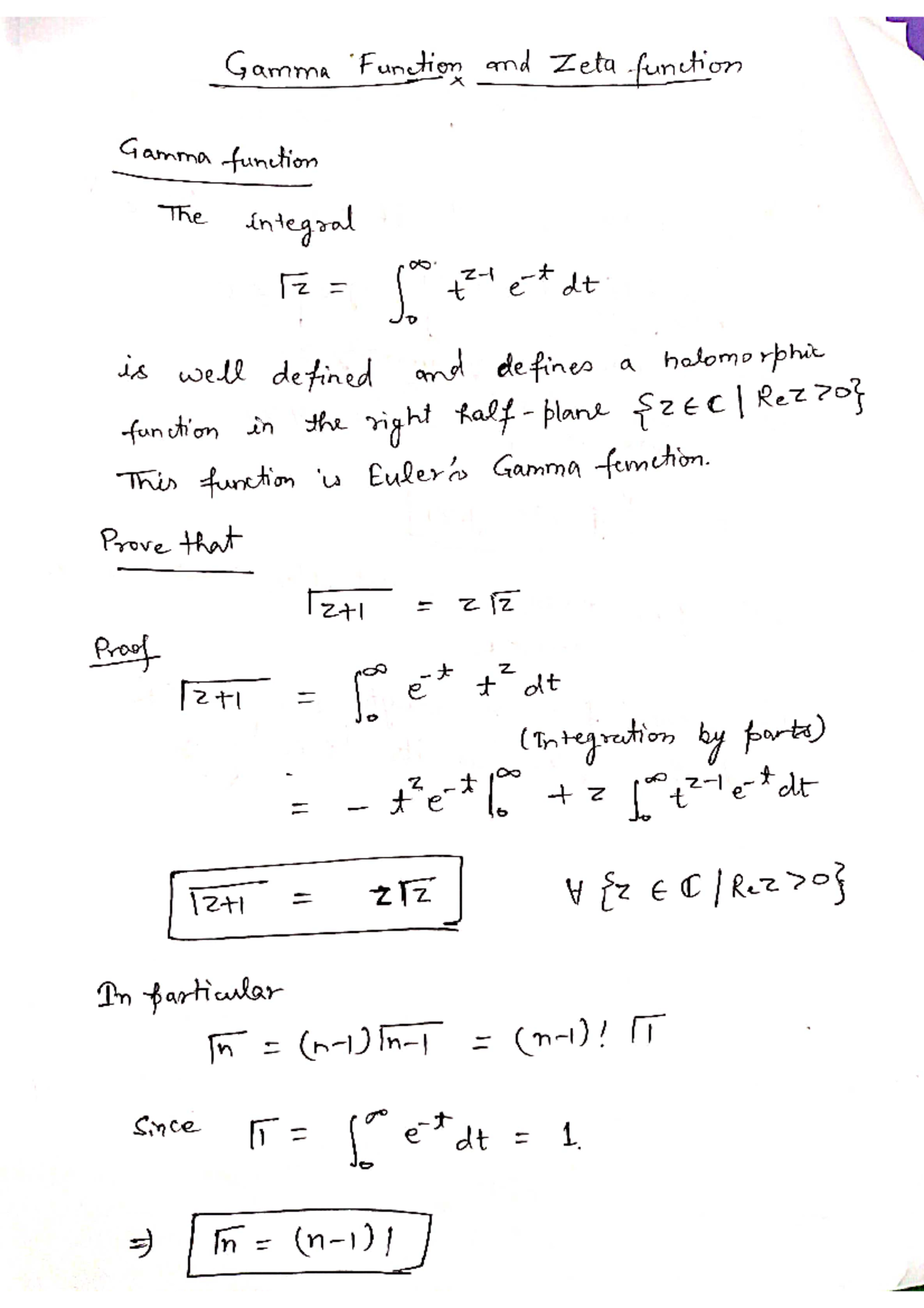 Gamma function and Riemann Zeta function pdf (Paper 4 unit 2 topic ...