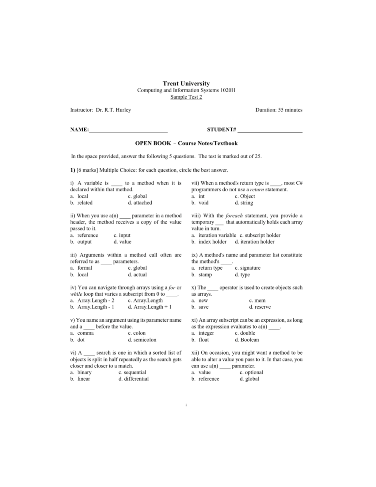 COMP 1020H Test1 - exam - Studocu