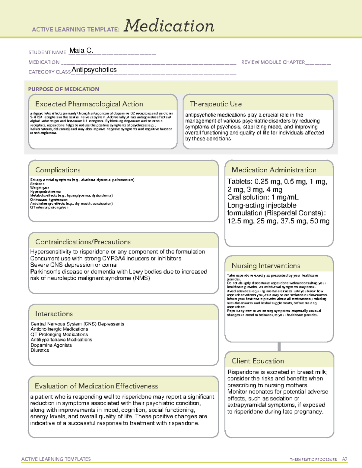 Antipsychotic drug card - ACTIVE LEARNING TEMPLATES TherapeuTic ...