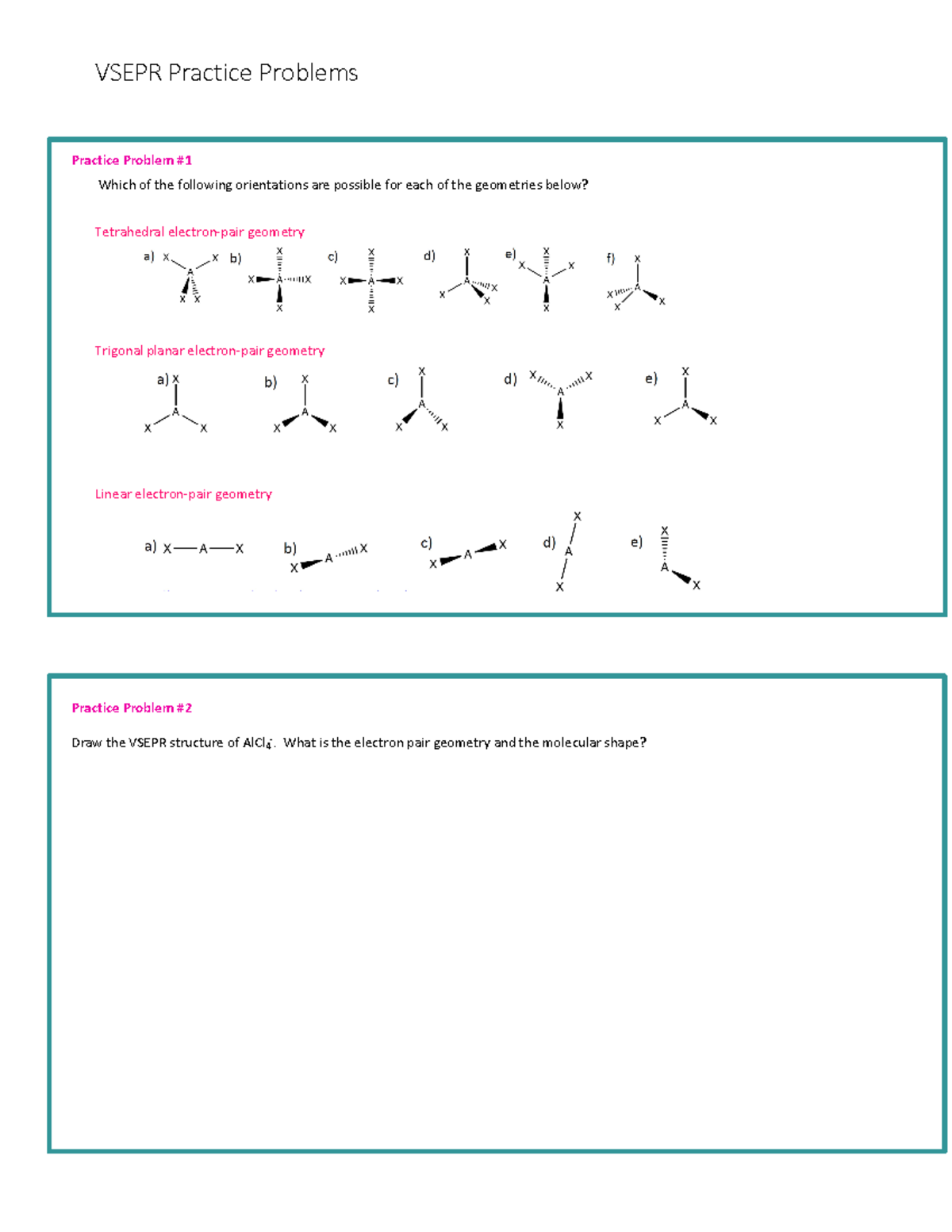 daily assignment vsepr practice