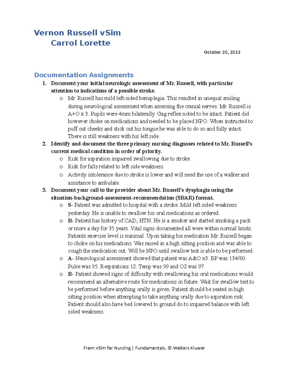 vernon russell vsim documentation assignment quizlet