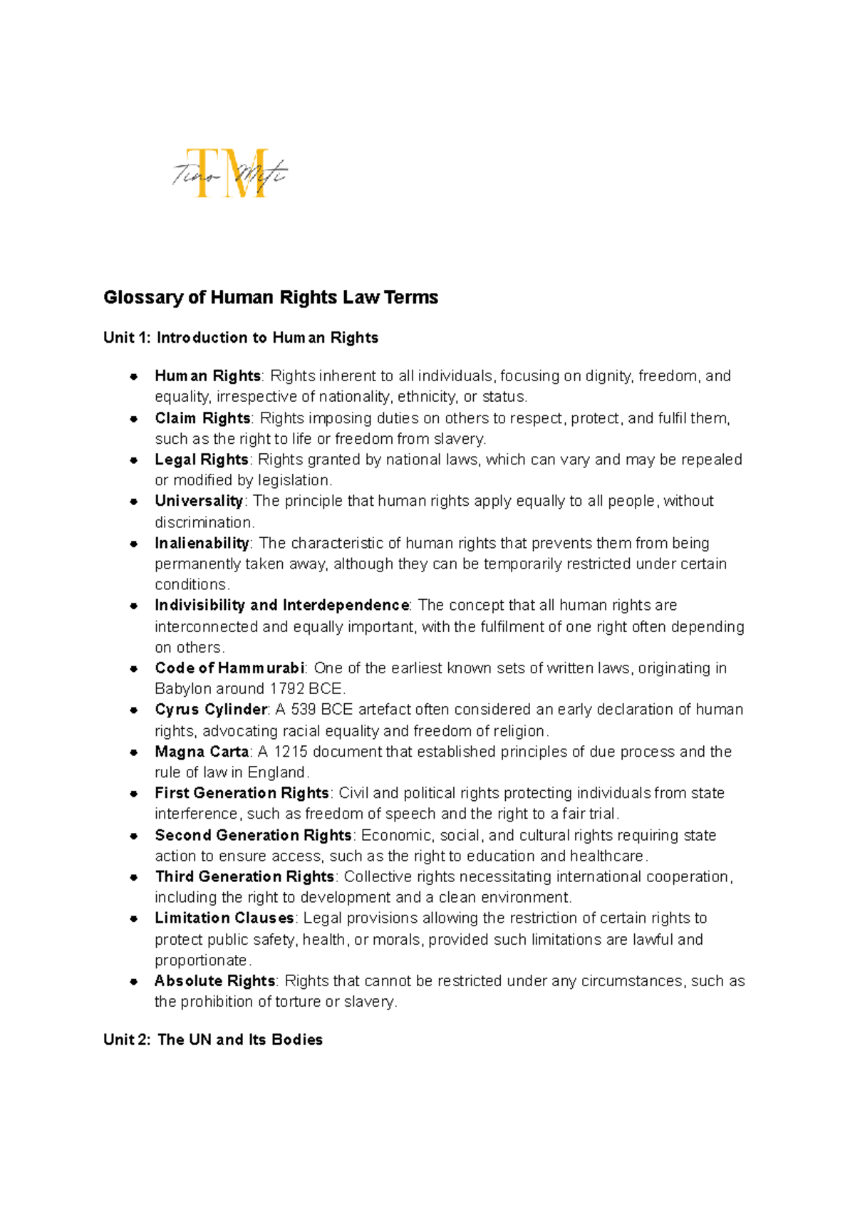 HR Glossary - its for cases - Glossary of Human Rights Law Terms Unit 1 ...