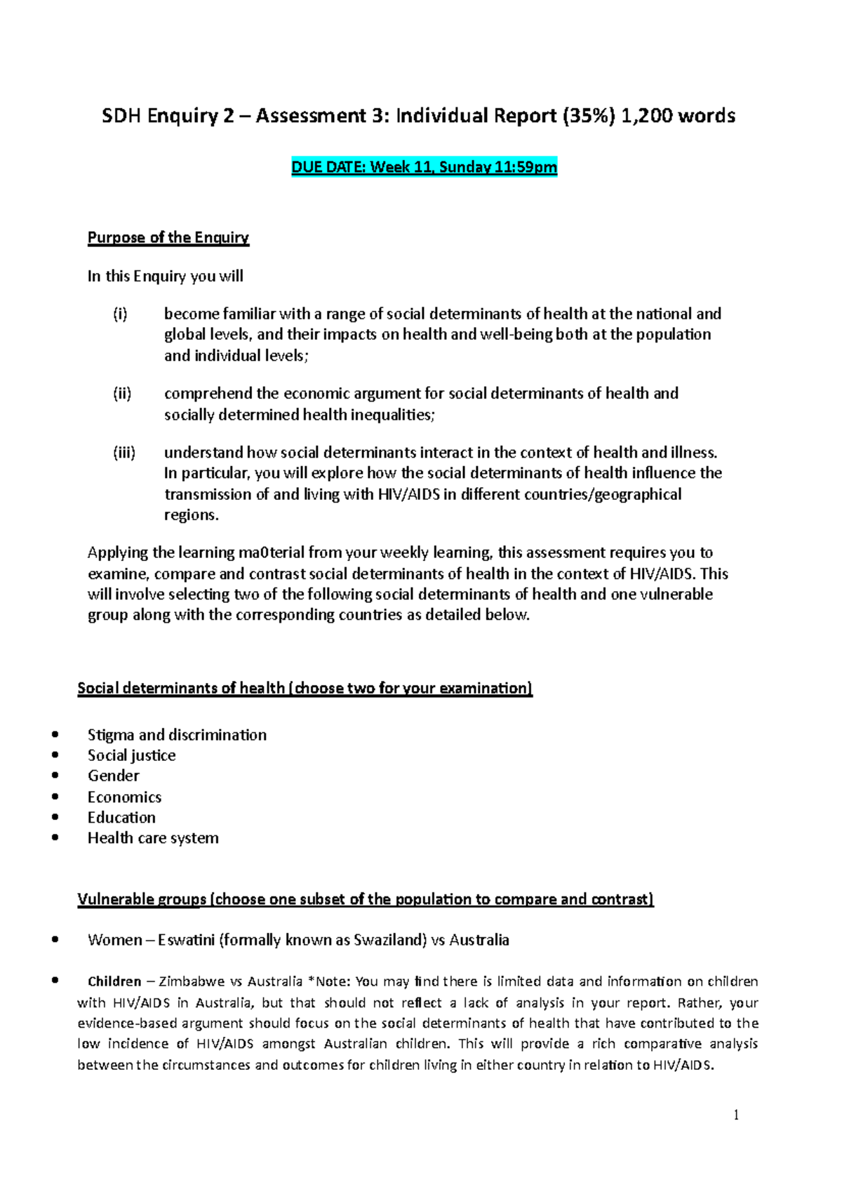 Enquiry 2 Assessment 3 Task Structure and Rubric 2023 - SDH Enquiry 2 ...