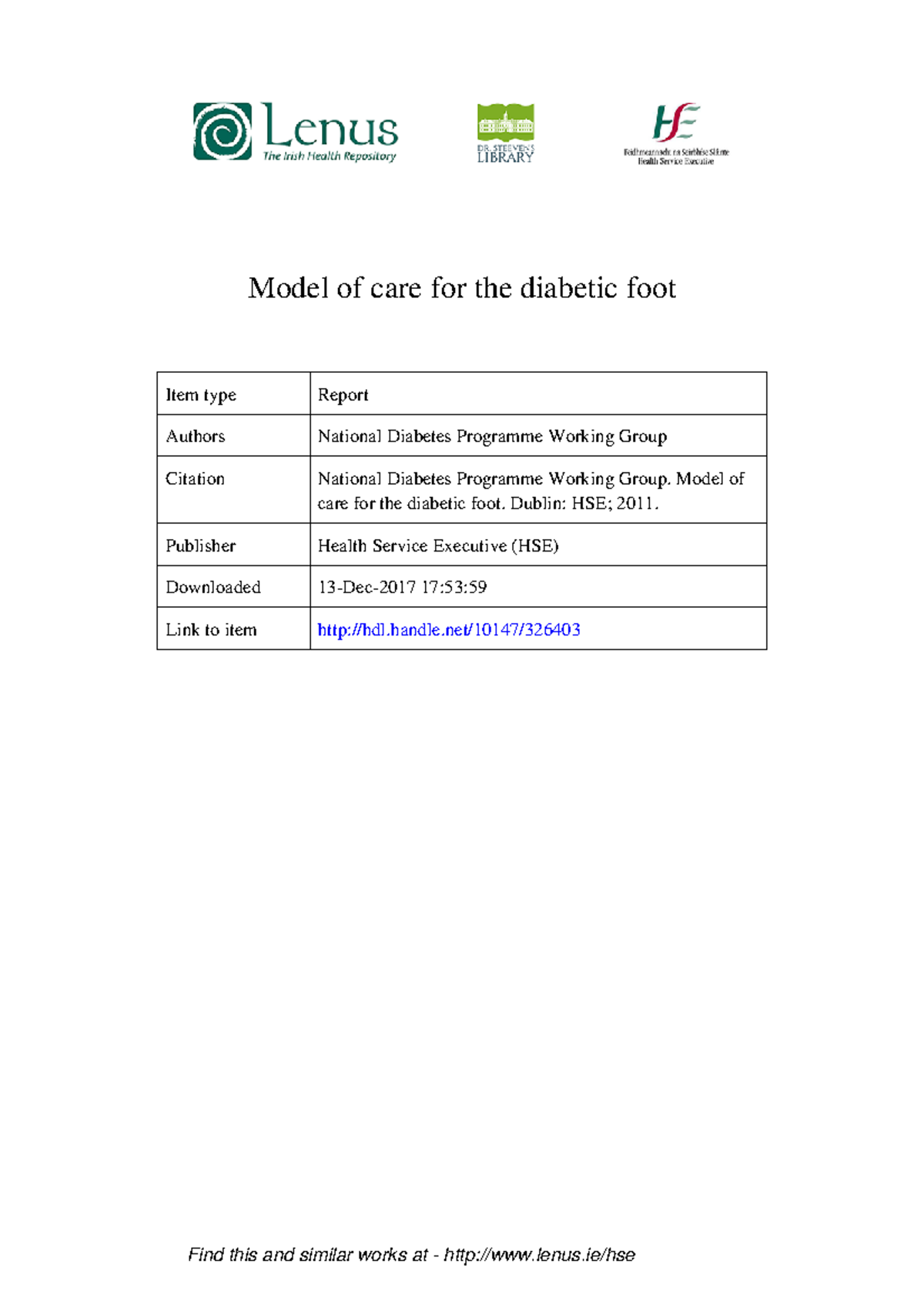 Model of care diabetic foot - Model of care for the diabetic foot ...
