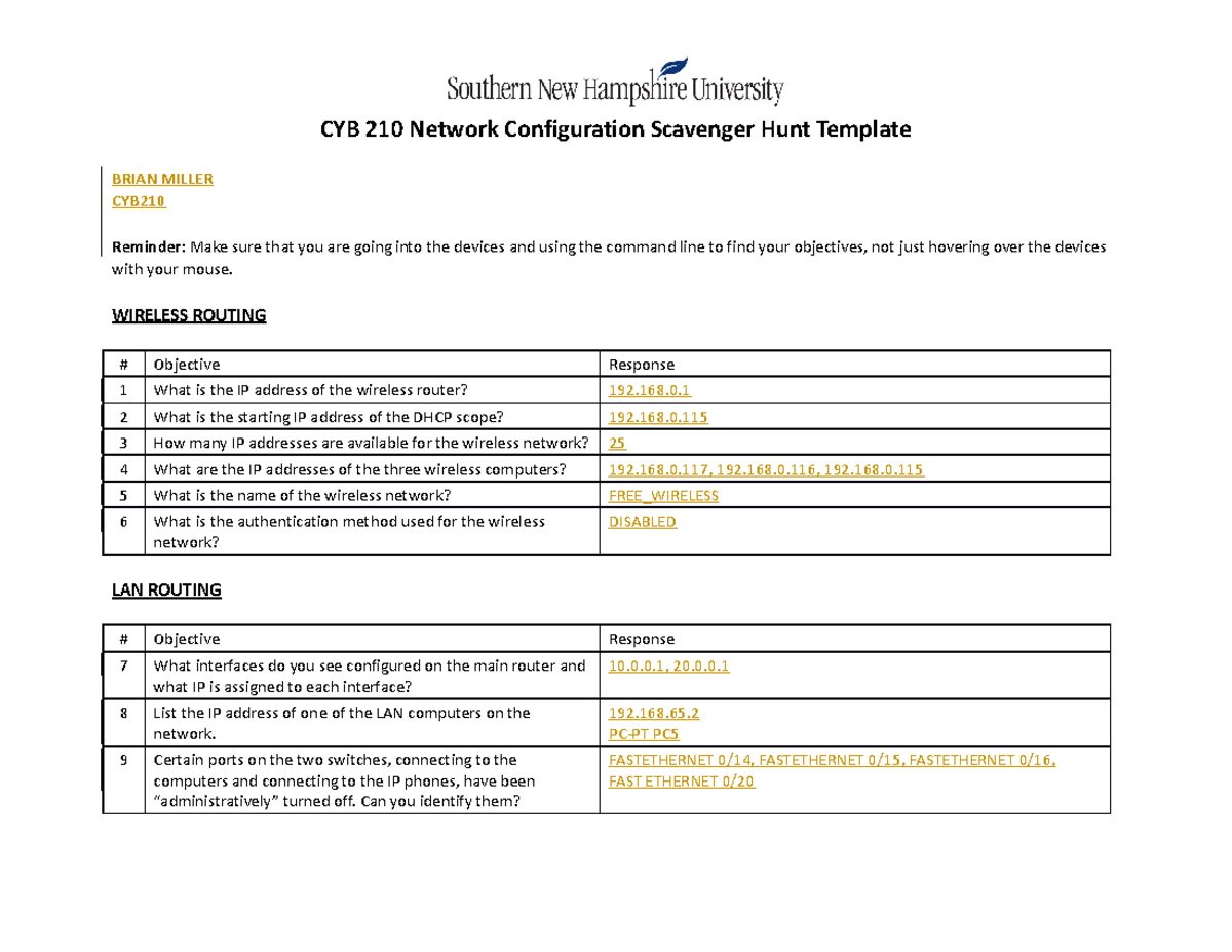 CYB 210 Network Configuration Scavenger Hunt Template - WIRELESS ...