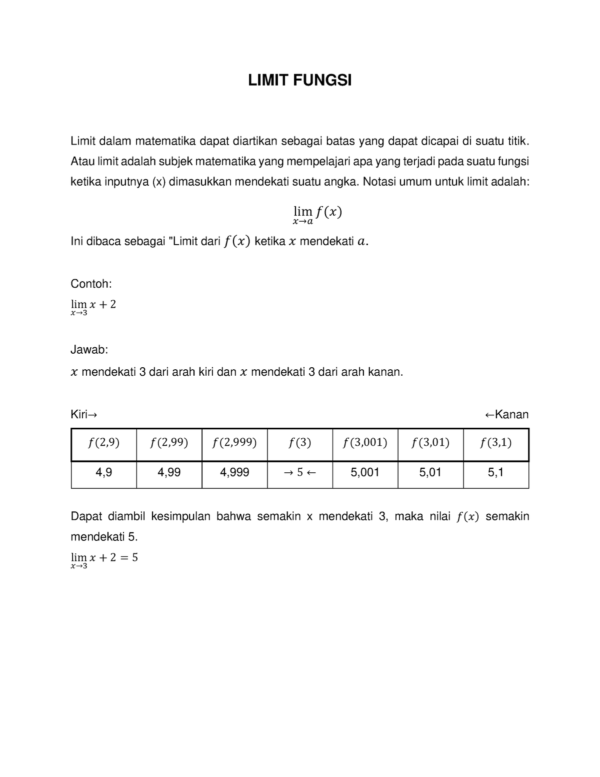 Kalkulus Dasar 1 04 - LIMIT FUNGSI Limit Dalam Matematika Dapat ...