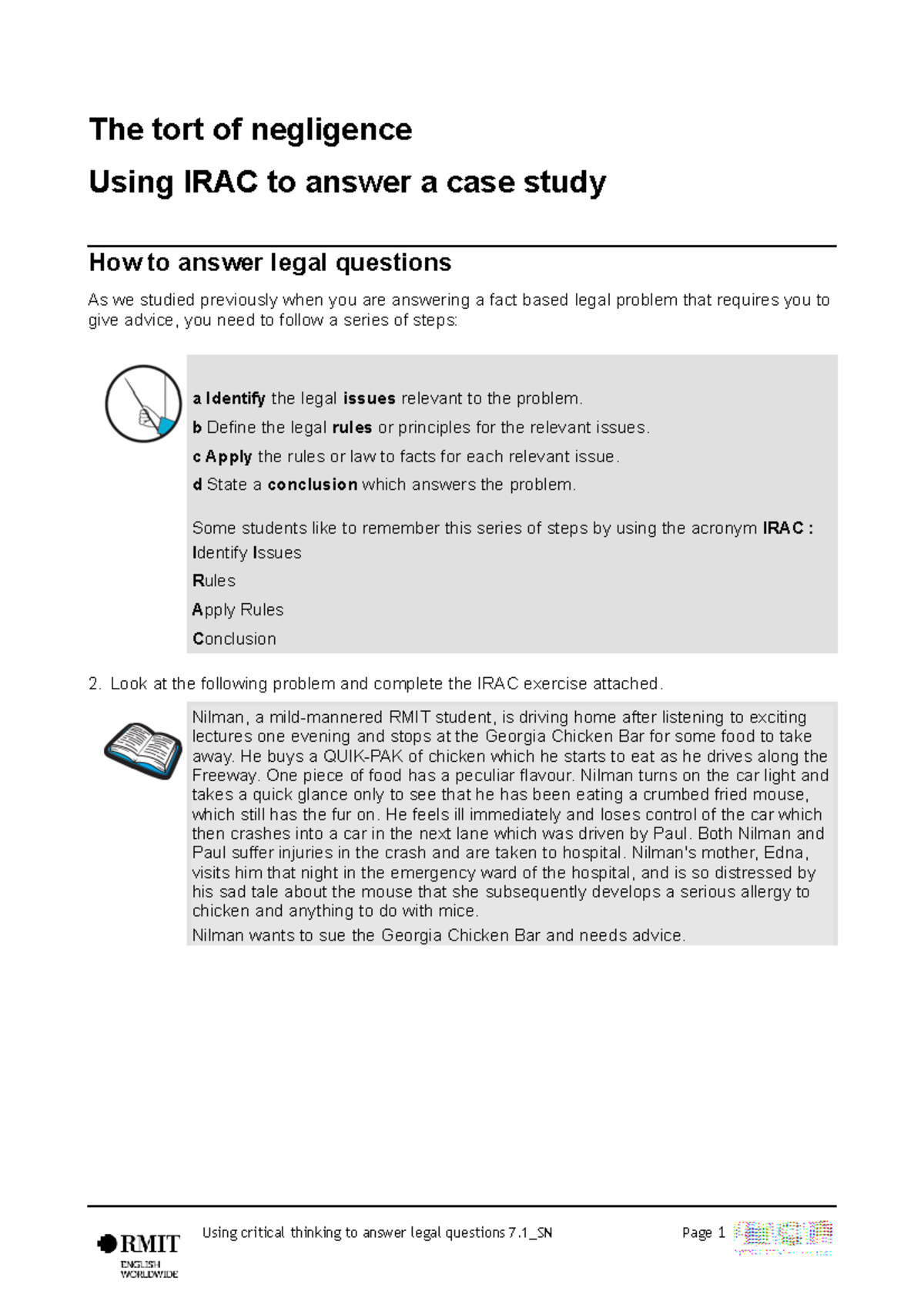 Using IRAC To Answer Legal Questions - The Tort Of Negligence Using ...