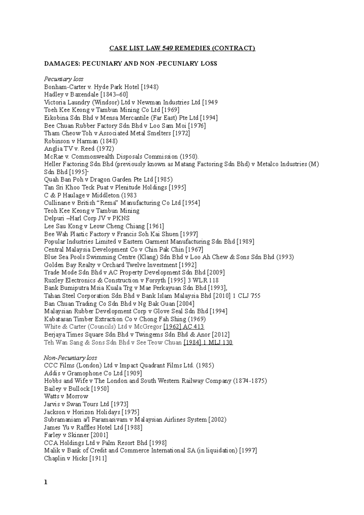 CASE LIST LAW 549 REMEDIES - CASE LIST LAW 549 REMEDIES (CONTRACT ...
