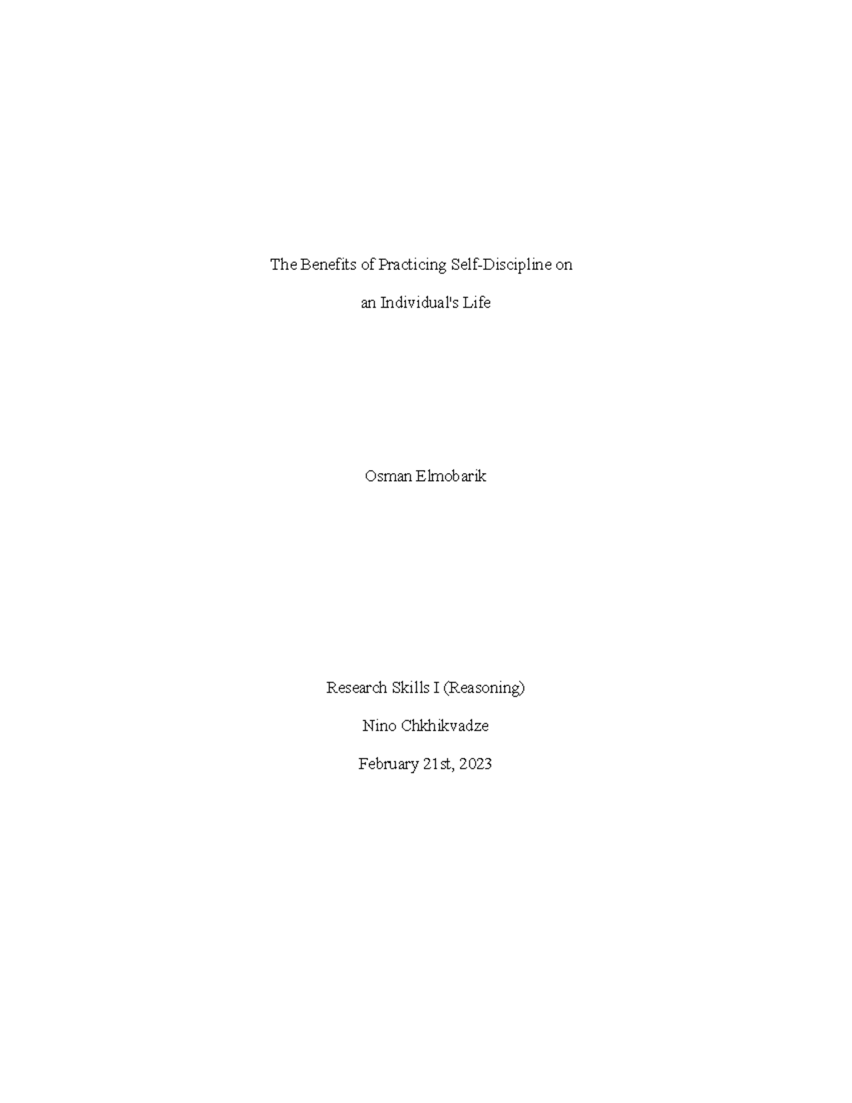 Osman's Paper pdf - Ehehhr - The Benefits of Practicing Self-Discipline ...