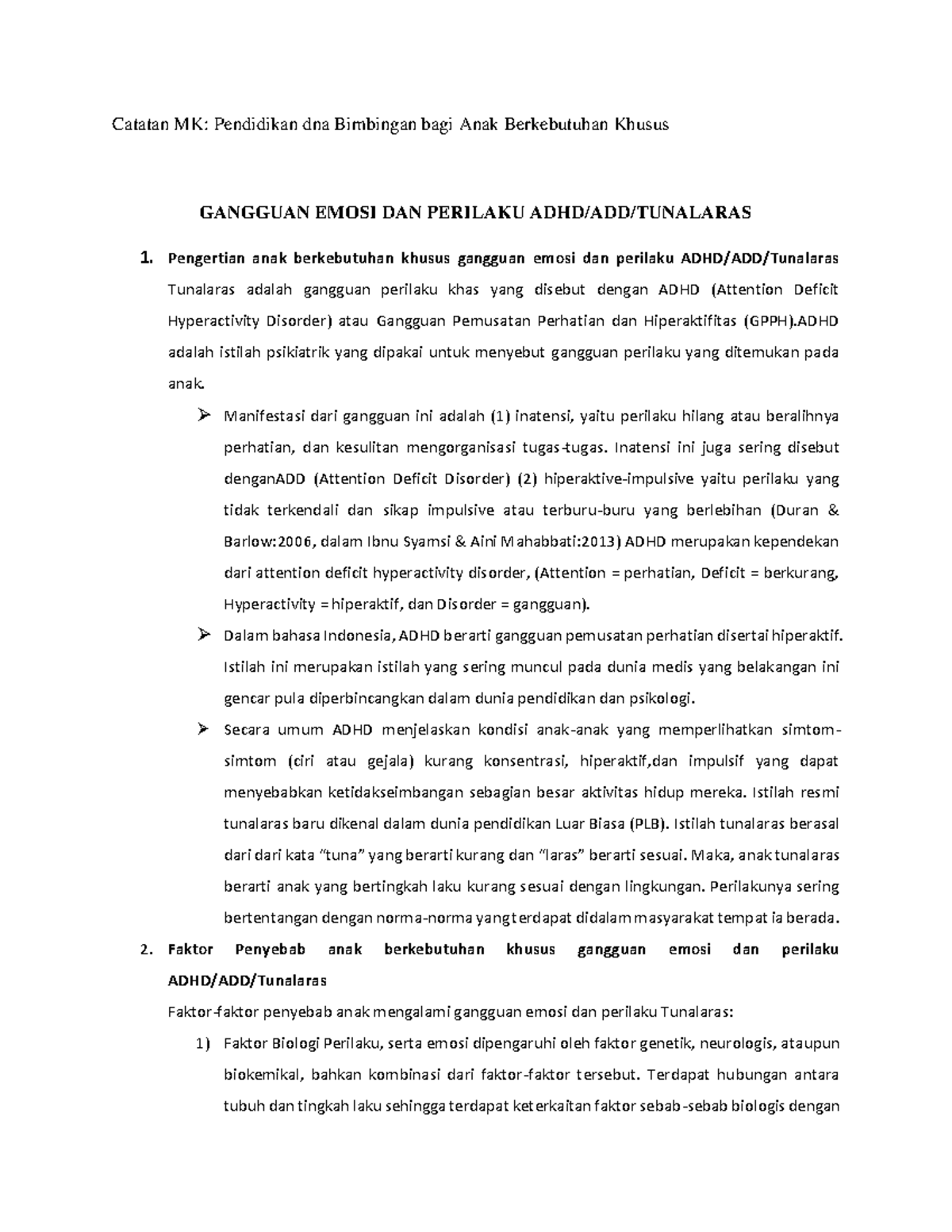 ABK TUNA Laras Catatan MK Pendidikan dna Bimbingan bagi Anak