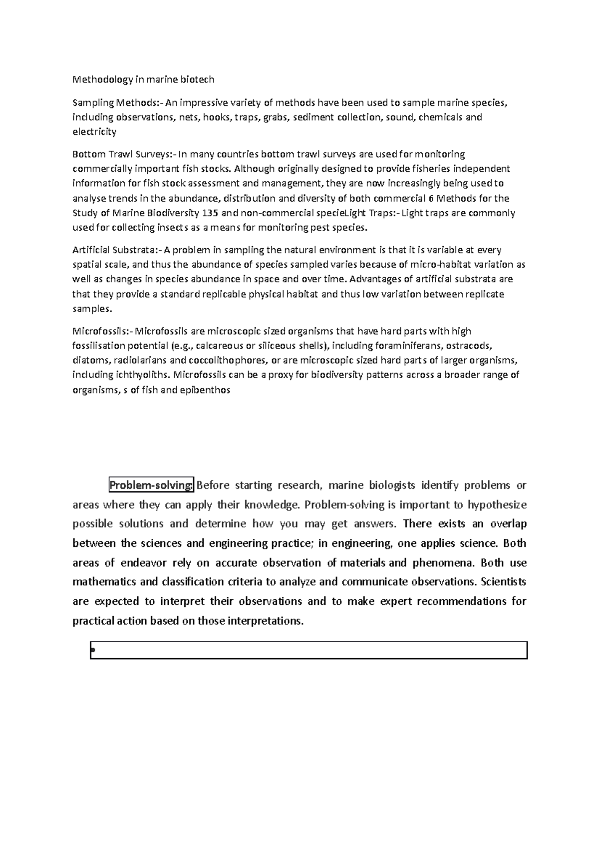 Poe unit 1 - kjswnoidqj - Methodology in marine biotech Sampling ...