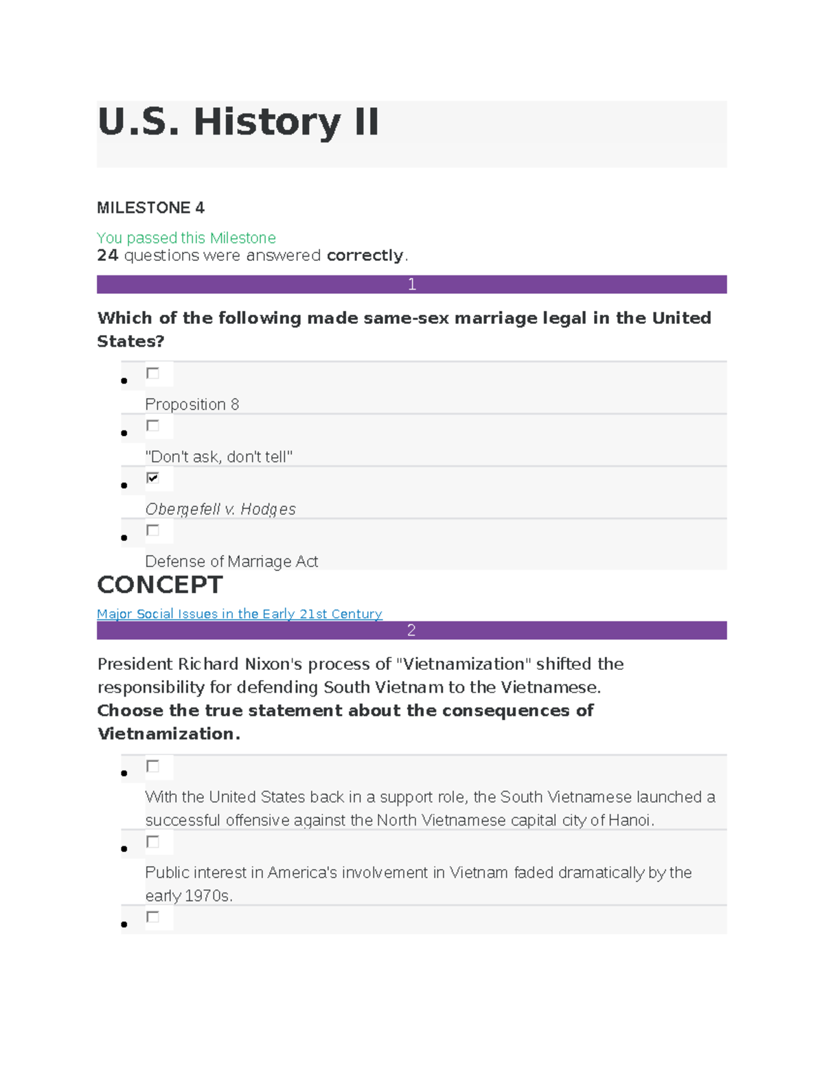 US History II Milestone 4 - U. History II MILESTONE 4 You passed this ...