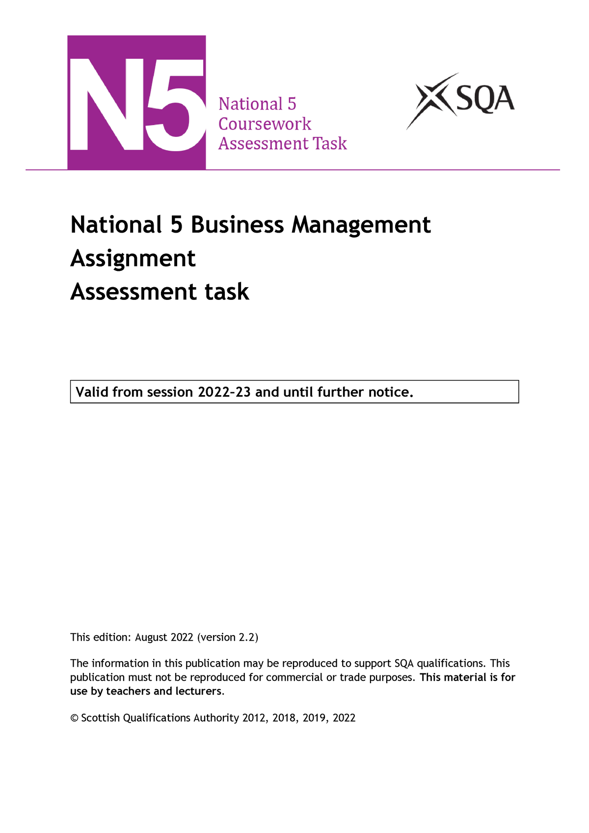 national 5 business management assignment marking scheme