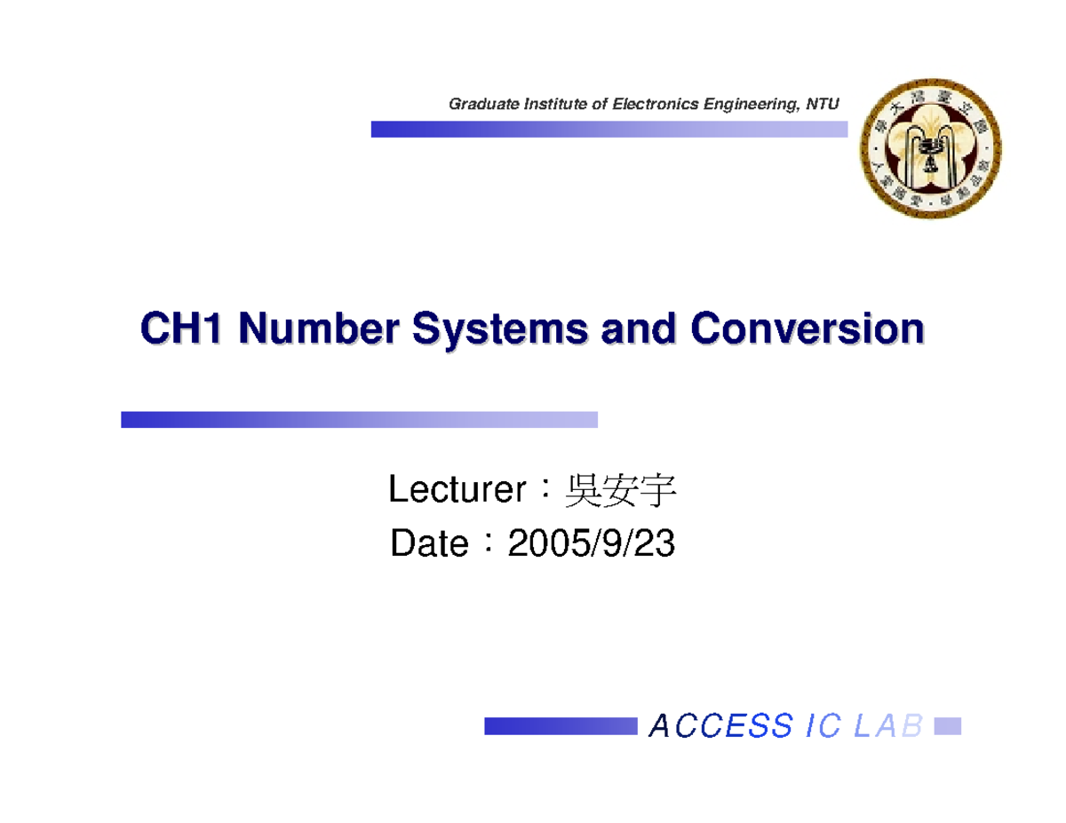 CH01 Introduction V3 - UNP - A CCESS I C L A B CH1 Number Systems And ...