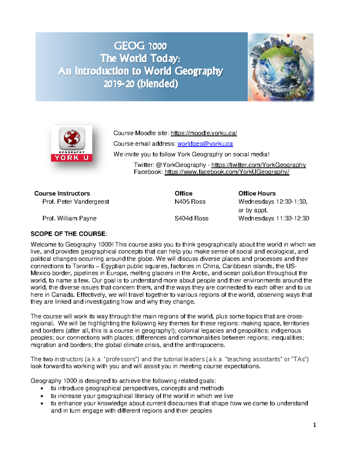 GEOG 1000 20192020 Course Outline Course Moodle site moodle.yorku