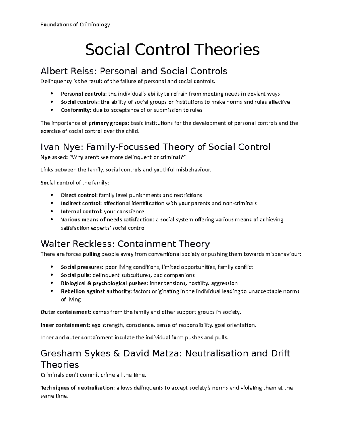 Social Control Theories Foundations of Criminology Social Control