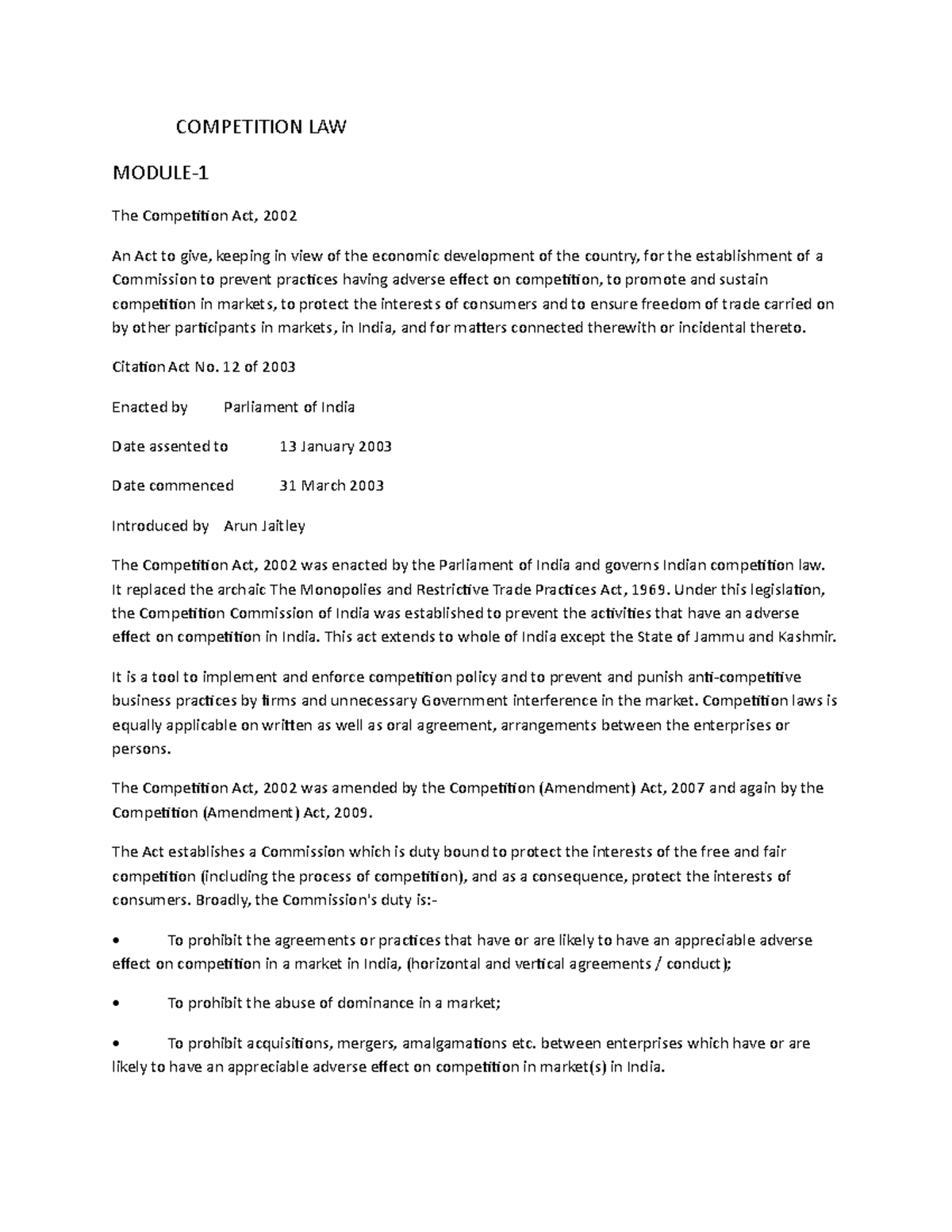 Notes ba llb vi sem - competition law - OPT-IV: Competition Law - KSLU ...