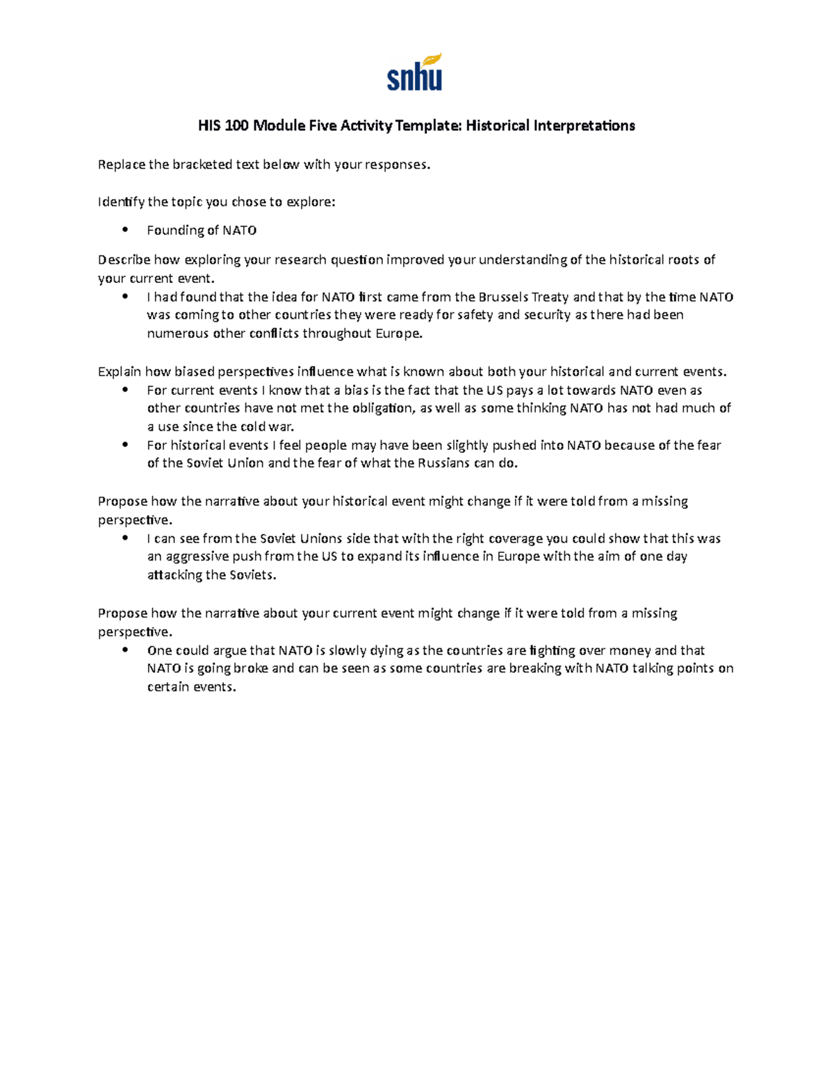 Historical Interpretations - HIS 100 Module Five Activity Template ...