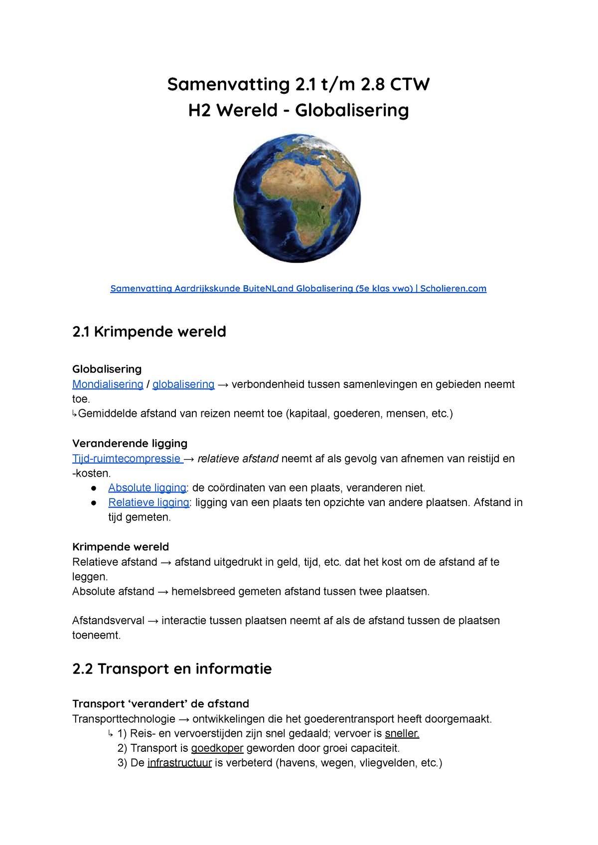 Aardrijkskunde Samenvatting T M Buitenland Vwo