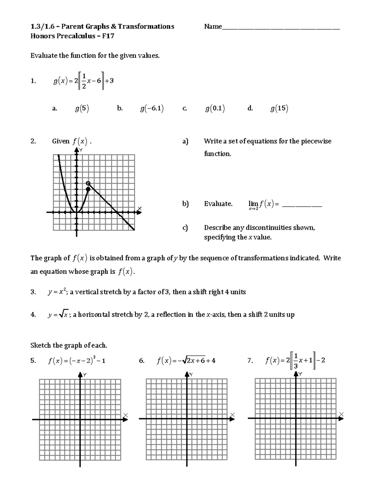 Transformations WS - Practice WS - 1.3/1 – Parent Graphs ...