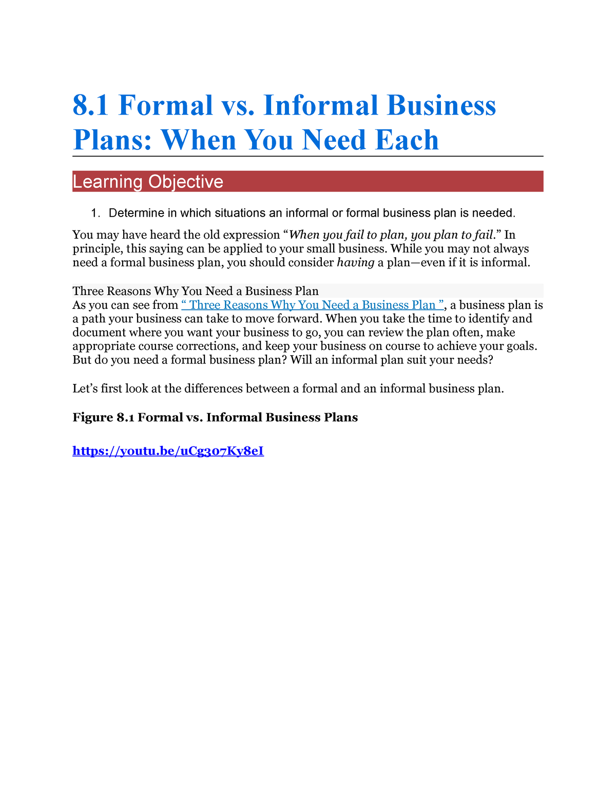 formal and informal business plan