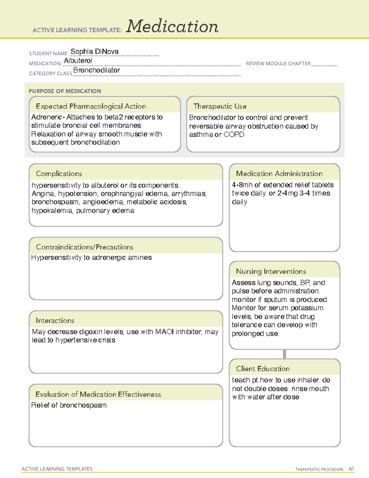 Albuterol Med card - n.a - ACTIVE LEARNING TEMPLATES THERAPEUTIC ...