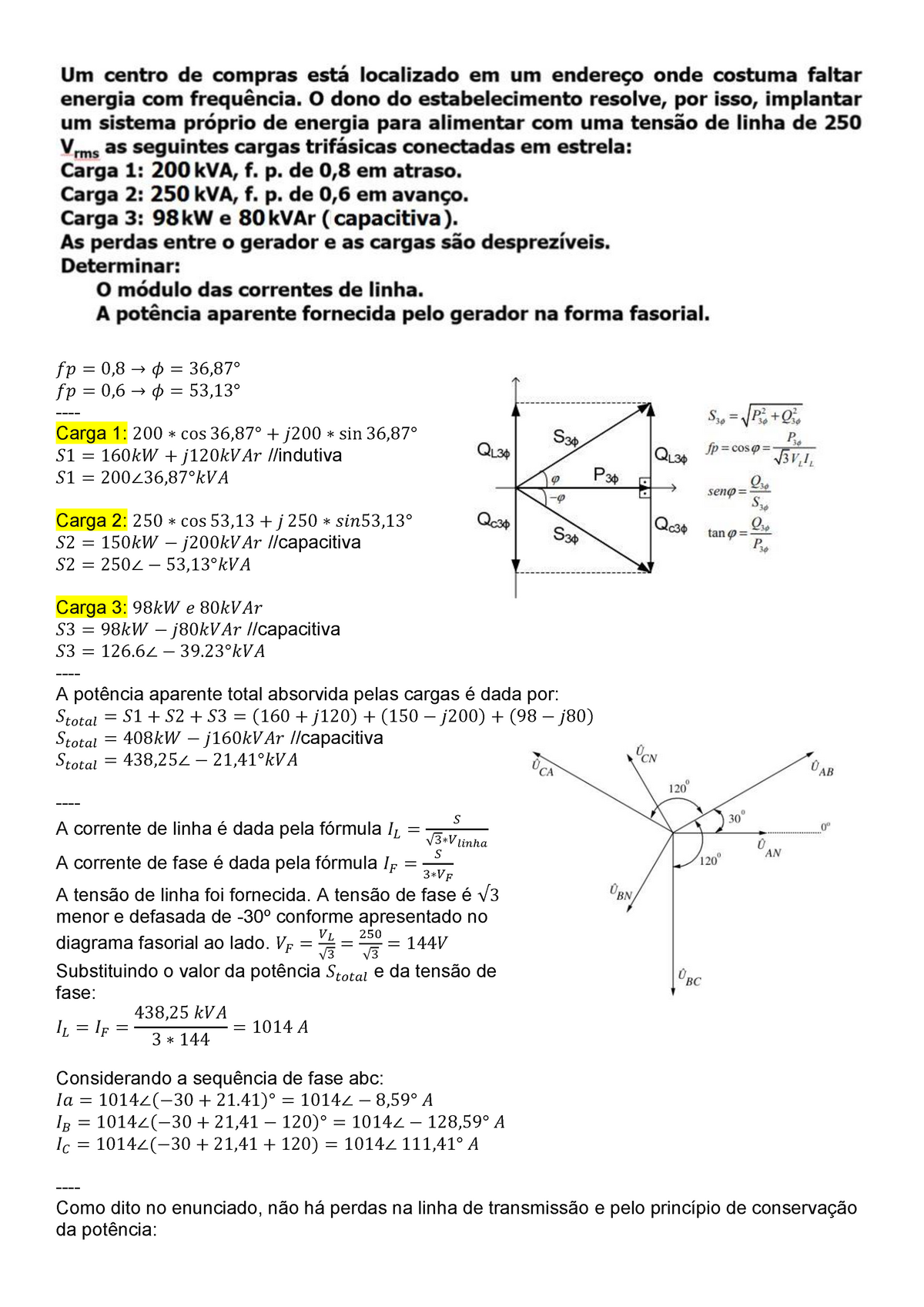 Resolução De Exercícios Sobre Circuitos Trifásicos - 푓푝 = 0,8 → 휙 =36 ...