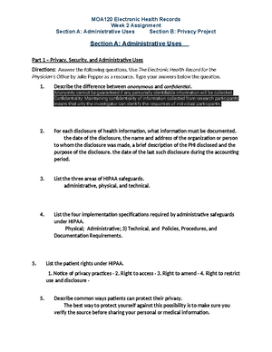 Wk5Assignment - Assignment - MOA120 Electronic Health Records Week 5 ...