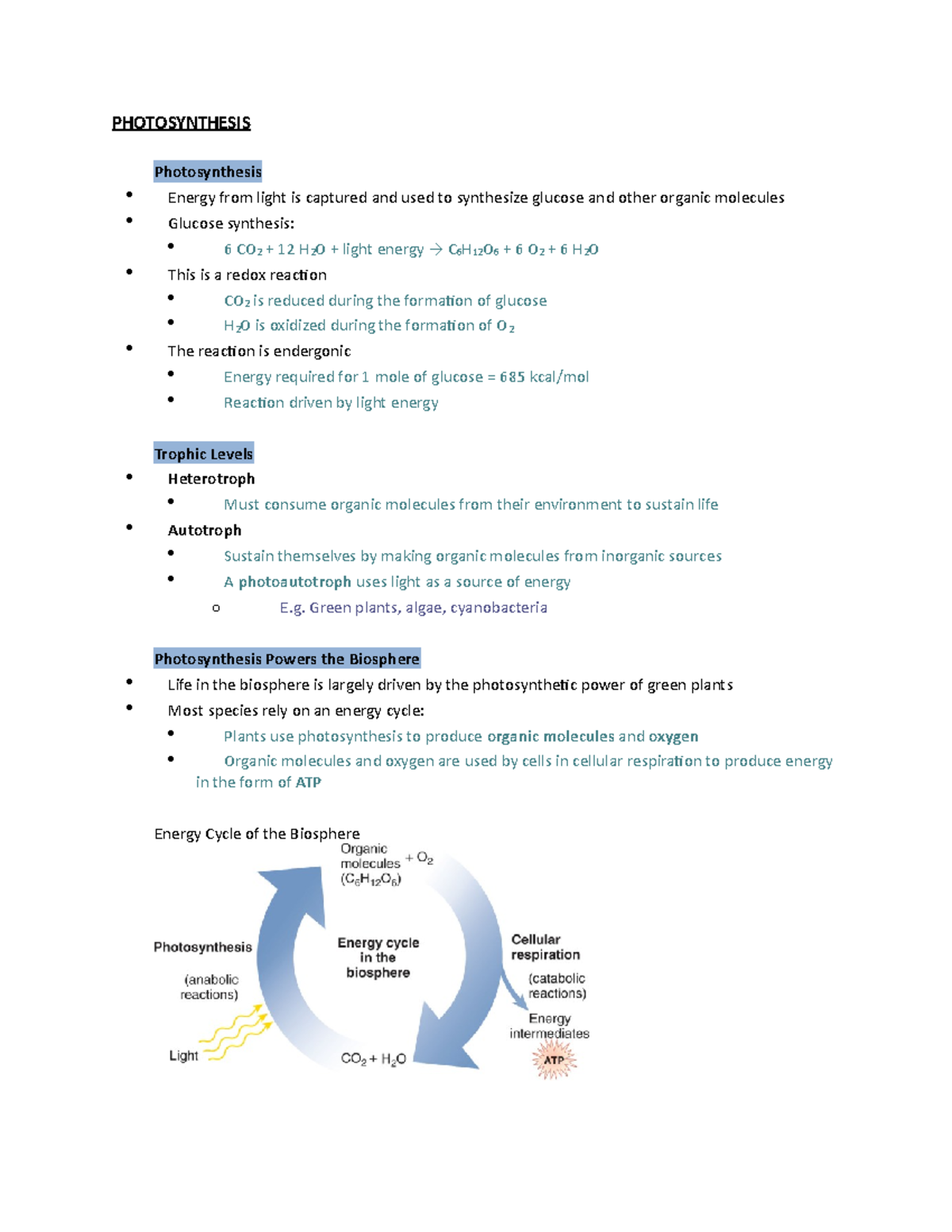 Photosynthesis BIOL1P91 - PHOTOSYNTHESIS Photosynthesis Energy from ...