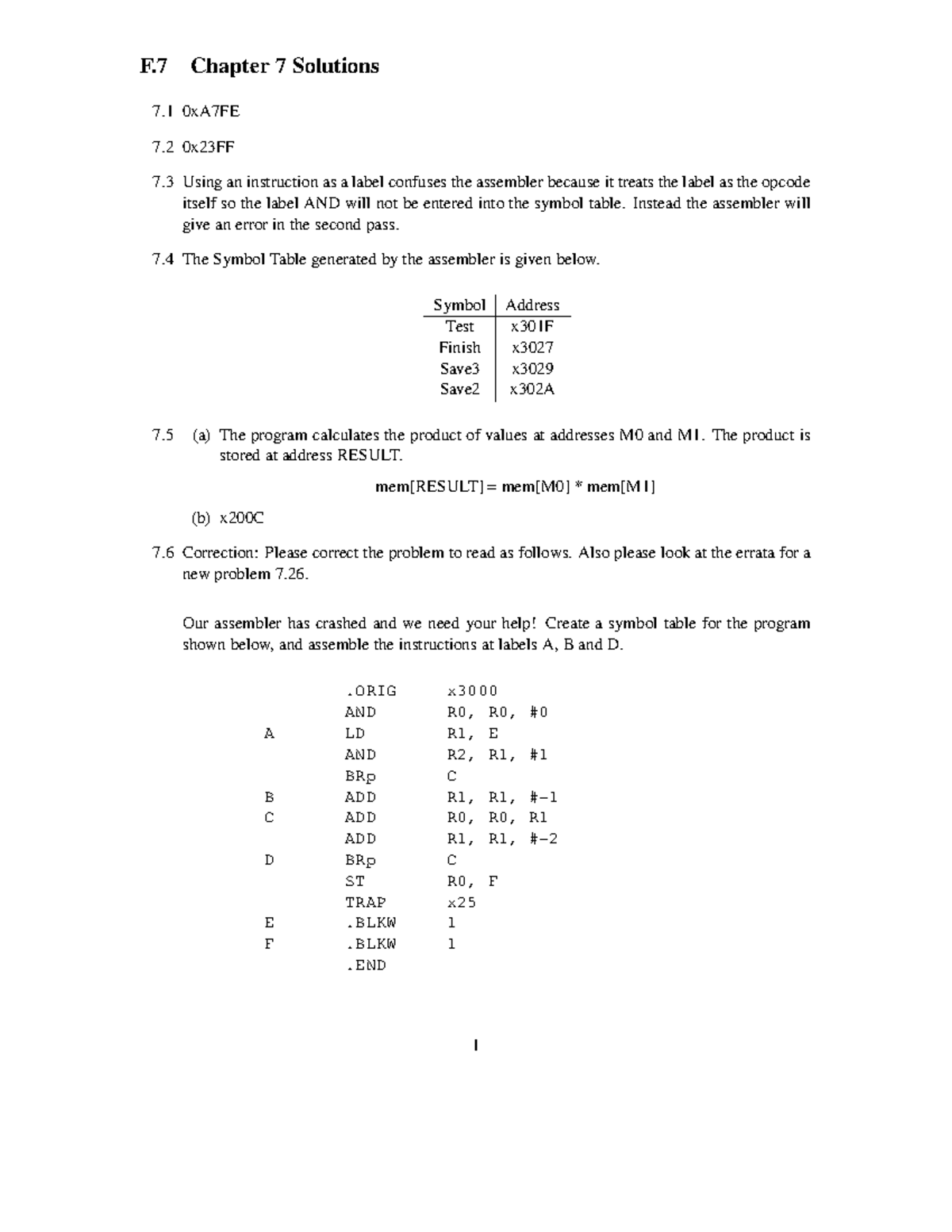 Ch07 complete - homework - F Chapter 7 Solutions 7 0xA7FE 7 0x23FF 7 ...