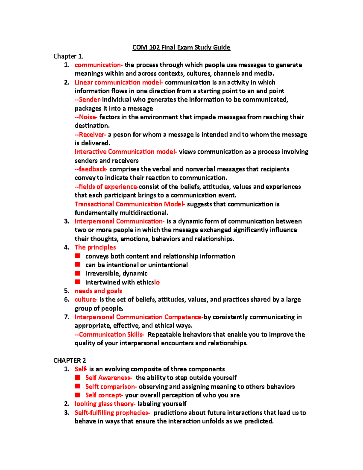 Study Guide Final Exam - COM 102 Final Exam Study Guide Chapter 1. 1 ...