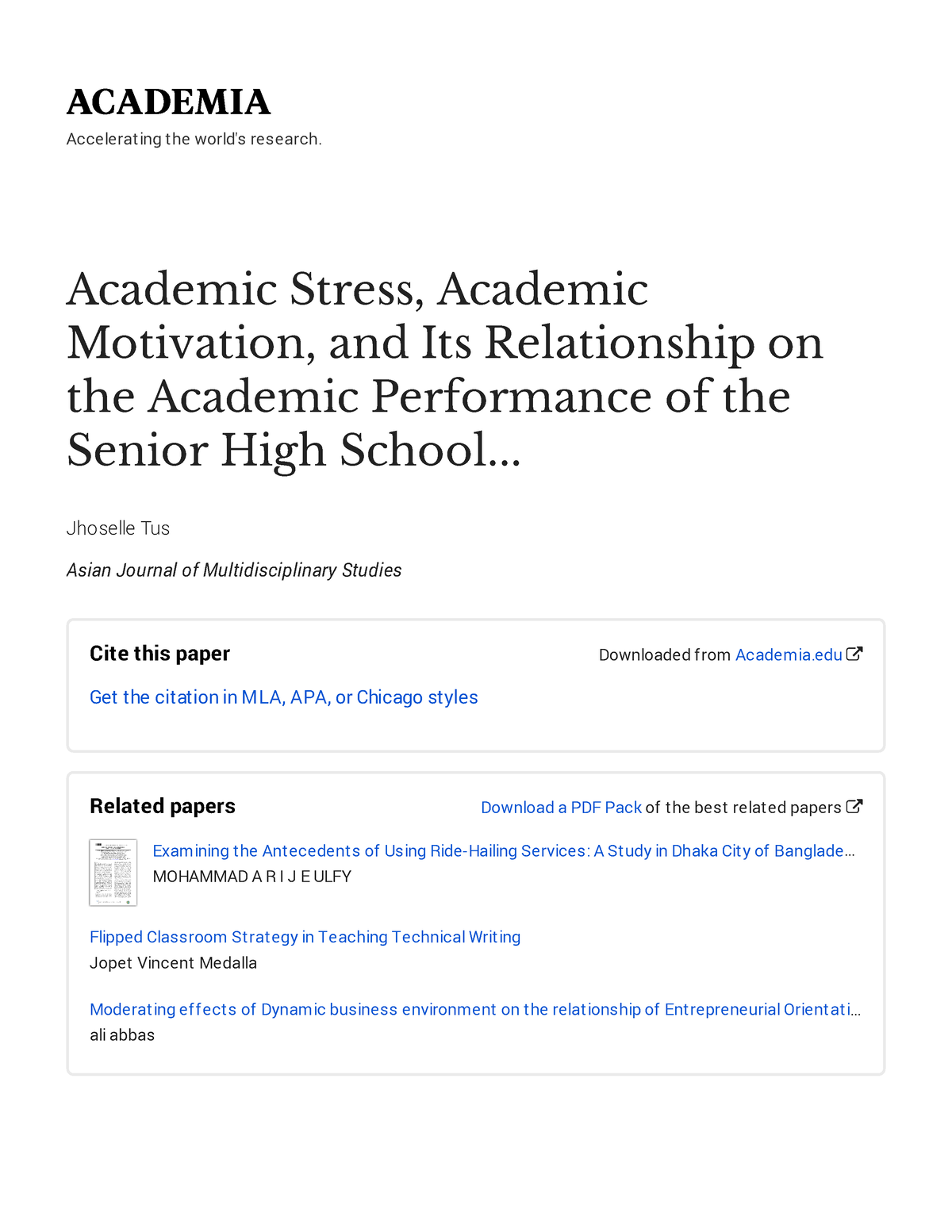 Academic Research] The Relationship between Motivations for