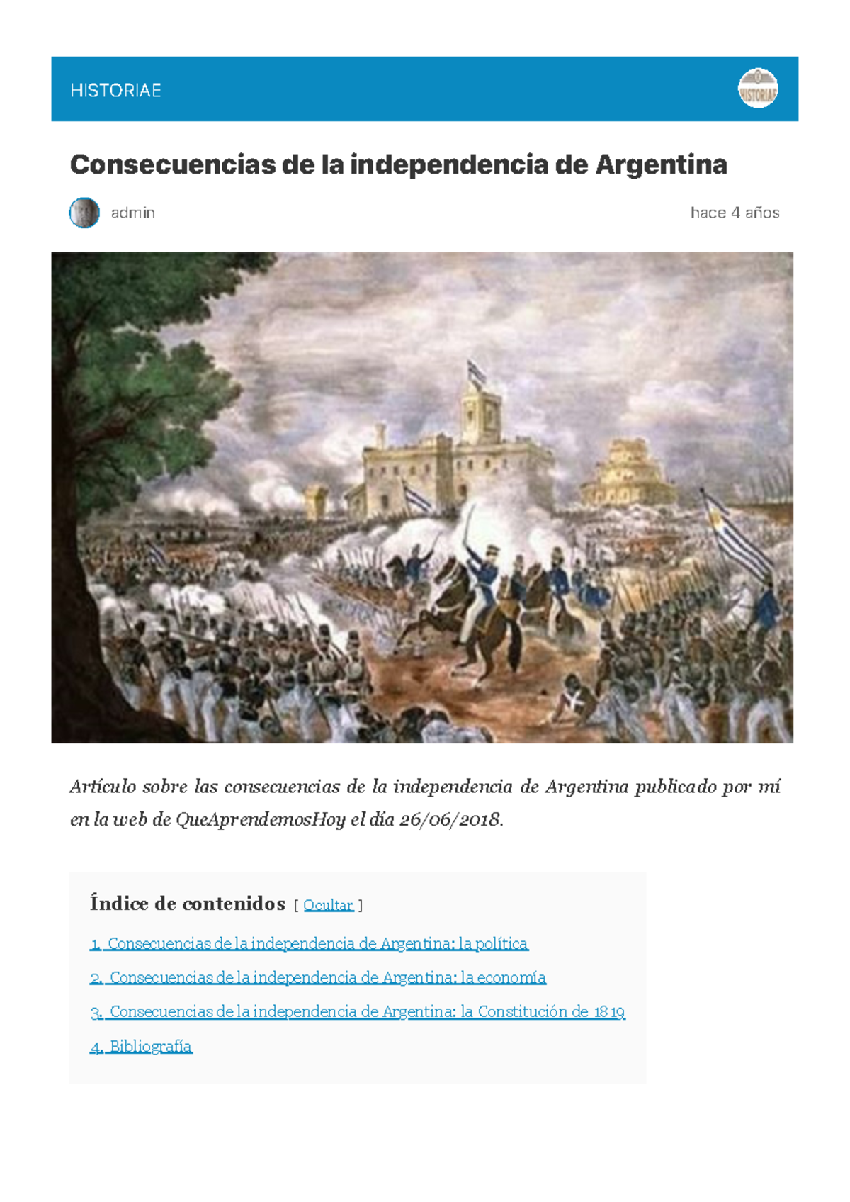 Las consecuencias de la independencia de Argentina - Índice de ...