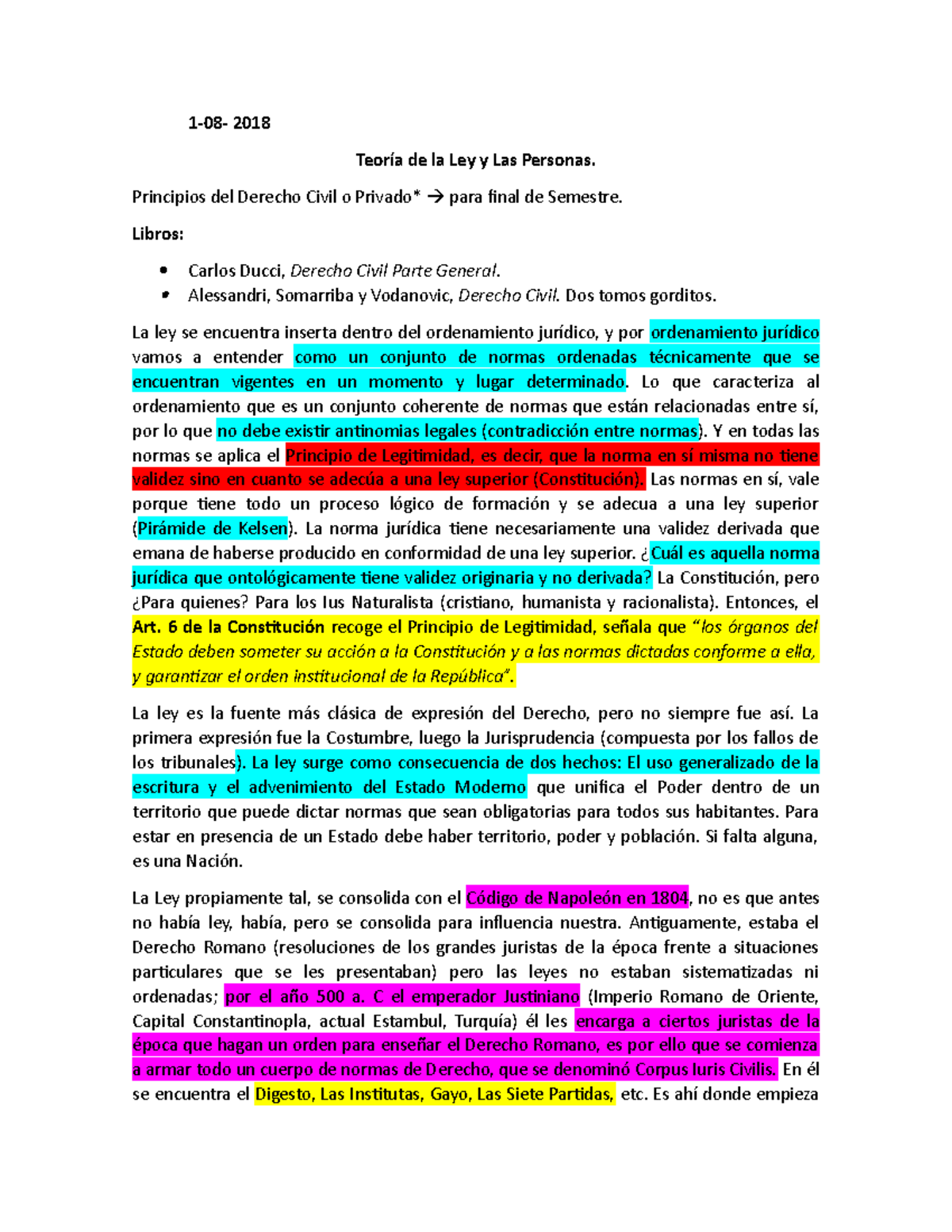 Teoría de la Ley y Las Personas - Principios del Derecho Civil o ...