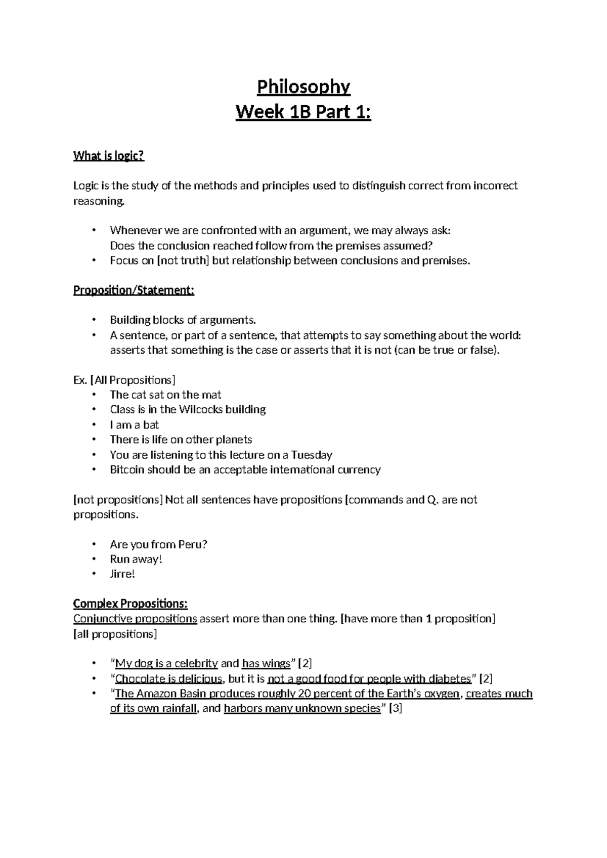 Philosophy notes week 1B - Philosophy Week 1B Part 1: What is logic ...
